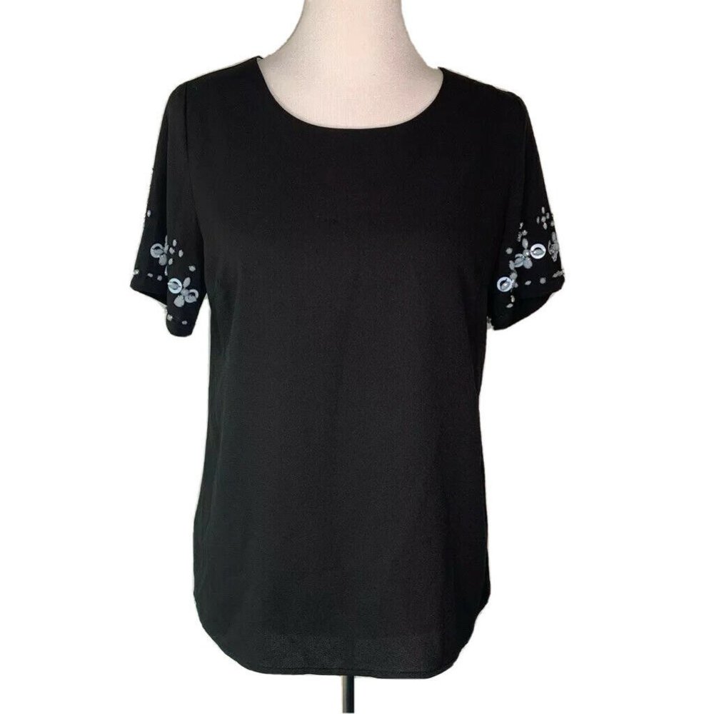 Skies Are Blue Womens Blouse Black Short Sleeve S